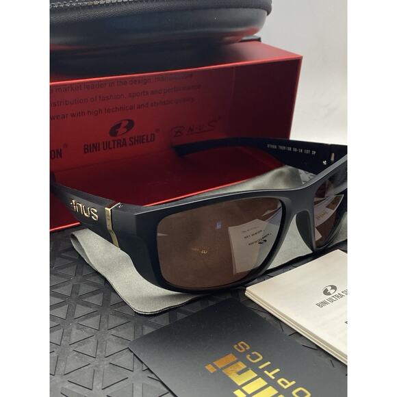 NEW BNUS Bill Benton Matte Black Polarized Sunglasses Brown HD Lenses Italy Gold - Picture 1 of 16